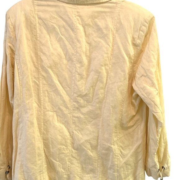 Chicos Size 16 Light Weight Detail Front Buttons Lined Pleated Yellow Jacket - Picture 4 of 8